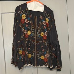 Johnny Was Colorful Embroidered Top